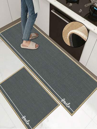 Alfombra de cocina de goma suave de 3.5 mm de grosor, estilo minimalista moderno, alfombra absorbente de cocina, alfombra con borde para evitar el desprendimiento, absorbente de agua y fácil de limpiar, superficie de lino con centro de esponja y parte inferior de goma, adecuada para alfombras de cocina, decoración del hogar, baño, entrada, lavandería, pasillo y sala de estar