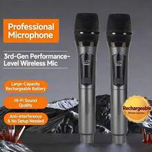 Handheld Wireless Microphone, Portable, Professional Unidirectional Dynamic Coil With Mute Function, 6.35mm Plug, For Gaming, Live Streaming And Video Conferencing, Stylish Design | Durable Construction, Singing Microphone, 1-To-2 Wireless Microphone, Professional Handheld Microphone, Suitable For Karaoke, Party, Church, Performance Recording, 800mAh Battery - Multicolor - View 5