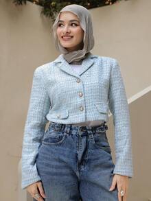 DAZY Women's Plaid Collar Jacket - Blue - View 7