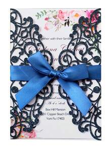 Paquete de 10 invitaciones de boda cortadas con láser, brillantes y en color plateado y dorado claro (incluye tarjetas en blanco, sobres y moños de cinta), tarjetas de invitación elegantes y de alta calidad para bodas y fiestas - Multicolor - Ver 38