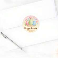 6/30/60 张圆形贴纸，复活节快乐贺卡图案，包含三个彩蛋和一只小鸟，纸质材质，是馈赠亲朋好友的理想之选。 - 彩色 - 查看 3