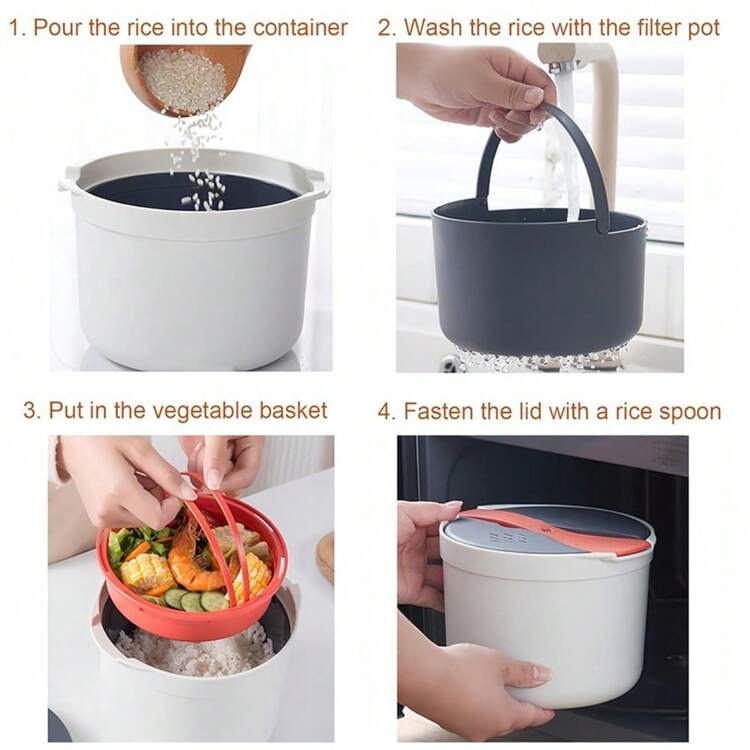 Microwave Rice Cooker, 2L Microwave Rice Pasta Cooker With Strainer Steamer - 2公升 - 查看 5