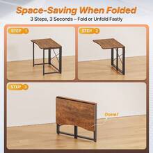 Folding Desk For Small Spaces, 31.5 Inch Foldable Computer Table, For Home Office, Study, Bedroom, Dorm, Space Saving, Small Writing Work Office Computer Desk, Easy To Fold, Rustic Brown - Rustic Brown - 查看 8