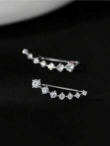 2pcs Elegant Sophisticated Cubic Zirconia Minimalist Luxury Stud Earrings, Suitable As Gift For Women Formal Occasions.Sparkling Crystal Jewelry Perfect Gift For Formal Occasions, Wedding, Cocktail Party & Office Event,  2025 Fashion Accessory With Timeless Charm To Elevate Any Outfit - 銀色 - 查看 4