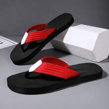男士夏季时尚轻便红色人字拖，简约时尚休闲沙滩拖鞋，防滑创意个性凉鞋，户外花园鞋 - 紅色 - 查看 4