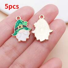 5pcs DIY Charms Pendants Set | Lucky Green Enamel Charms With Clover & Leprechaun Design, Zinc Alloy Material For St. Patrick's Day Jewelry Crafting - Multicolor - View 41