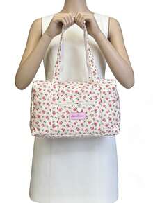 Túi tote du lịch ngắn ngày dung tích lớn, túi đeo vai họa tiết hoa nhí, túi đeo vai cỡ lớn, túi xách có khóa kéo lót bông, phù hợp cho phụ nữ và bé gái, nhiều lựa chọn màu sắc. - Hồng - Xem 5