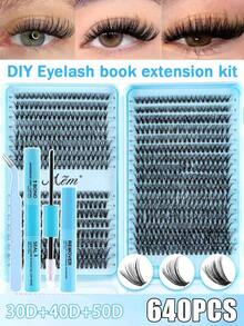 640pcs Cluster False Eyelashes, Thick Curled Eyelash Extension Kit, D-Curl 8-16mm Mixed Length, DIY Eyelash Extension Set With Tutorial, Fluffy Soft Individual Lashes, Create Voluminous Natural Y2K Butterfly Makeup, Easy DIY Lash Glue And Remover, DIY Lash Tweezers, Suitable For Daily Use, Parties, Travel Or Gift For Family And Friends - màu đen - Xem 2