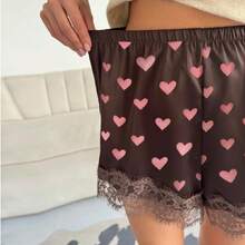 Boho Women's Lace Trim Satin Silk Shorts Shiny Elastic Waist Mini Shorts Pettipants Half Slip Shorts French Knickers Boyshorts For Dresses Full Coverage Underwear Lounge Pants - 泡泡糖粉 - 查看 6