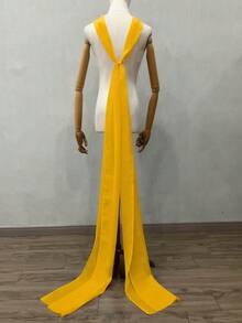 新娘礼服蕾丝披肩，长拖尾高端韩式摄影披肩，白色雪纺简约披肩 - 拖低披肩 - 查看 19