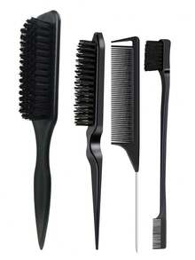 4件套尖尾胡须刷套装，男士复古造型油刷，喷雾瓶，胡须刷，用于打造光滑马尾辫和抚平碎发的后梳发刷，边缘控制 - 带宽尖尾的倒梳和蓬松发刷，用于分区和分缝 - 多色 - 查看 28