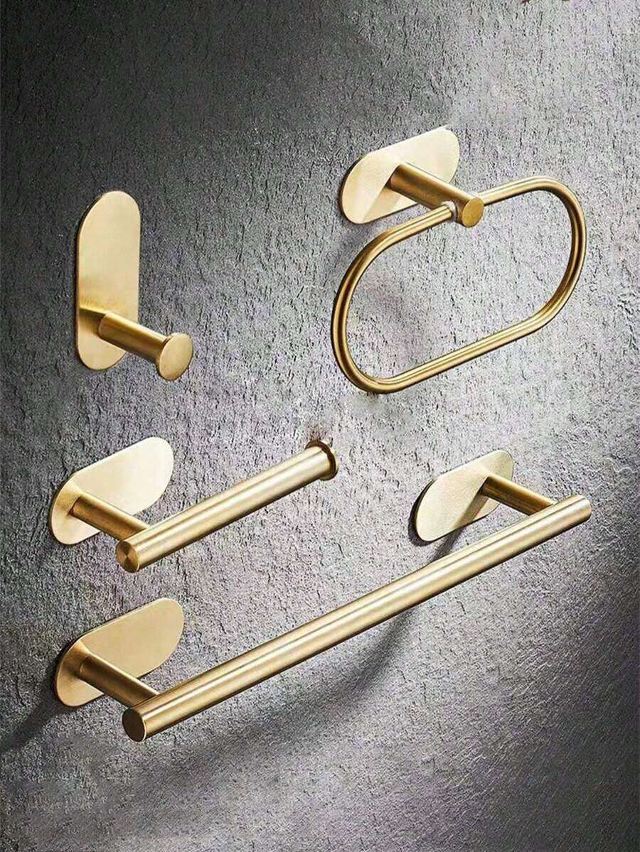 4-Piece Stainless Steel Towel Ring Set, Towel Bar, Bathroom Towel Holder, Toilet Paper Holder, Suitable For Home And Bathroom - 金色 - 查看 1