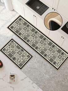 3.5mm Thick Soft Rubber Linen Kitchen Mat, Moroccan Tile Style Absorbent Kitchen Rug, Edged Carpet To Prevent Peeling, Water-Absorbing And Easy To Clean Mat, Linen Surface With Sponge Middle And Rubber Bottom, Suitable For Kitchen, Bathroom, Laundry Room, Hallway, Living Room And Other Occasions - Multicolor - View 11