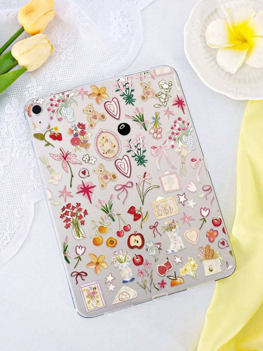 1个TPU软壳，带可爱贴纸图案，兼容iPad Mini1/2/3/Mini4/Mini5/Mini6/Mini7/Air/Air2/9.7/10.2/10.5/Air4/Air5/10.9/Pro 11英寸/第十代/Air 11英寸 (M3) 2025/Pad (A16) 11英寸第十一代 2025、A7/A8，轻薄超薄软壳，卡通/个性化/创意/可爱TPU平板电脑保护套，透明无笔槽 - 彩色 - 查看 1