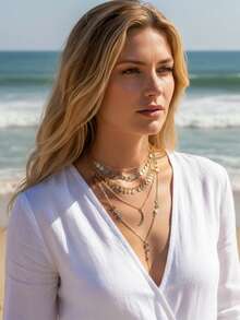 imoli Moon & Disc Charm Layered Necklace - Yellow Gold - View 5