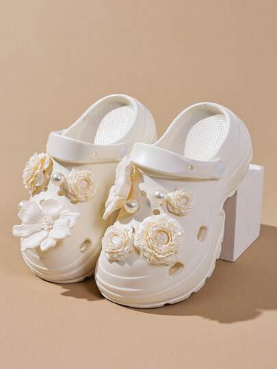 Women's Thick Sole Hollow Flower Shaped Comfortable Soft Fashion Garden Shoes, Suitable For Indoor And Outdoor Wear, Summer Slippers