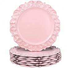 13\ Pink Charger Plates, Set Of 6 Plastic Textured Chargers For Dinner Plates With Embossed Rim, Table Décor, Party, Wedding, Holiday - FD08P - View 1
