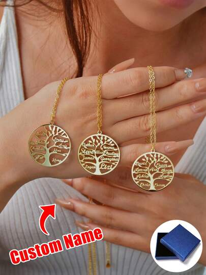 1pc Personalized Family Name Heart Necklace, Can Customize 1-10 Hearts With Family Member Names, Suitable As Gift For Mother's Day, Valentine's Day, Graduation, Family Day, Wedding For Mom, Girlfriend, Sister, Friend