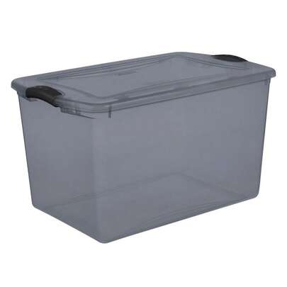 Large Clear Plastic Storage Bin 66 Quart Storage Container With Latch Lid Gray Tint Secure Gray Latches Heavy Duty Stackable Storage Box For Garage Closet Basement Home Organization