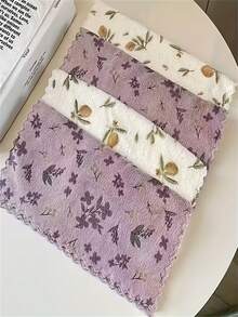 4/10pcs Coral Cleaning Cloths, High Absorbency Quick Dry Microfiber Wiping Cloths, Suitable For Bathroom, Car, Floral Square Country Style, Non-Shedding Soft, Holiday Cleaning Set, Brand K&A - A - View 9