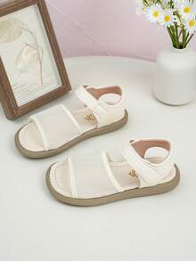 Girls' Breathable Woven Sandals, PU Leather Flat Sandals, Sweet And Fresh For Summer Outings, Birthday Parties - Beige - View 2