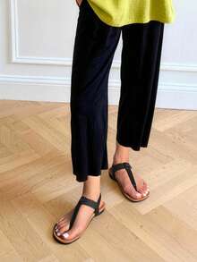 Women's Arch Support T-Strap Sandals Comfortable Orthotic Flat Sandals Thong Sandals For Casual Summer Walking - 黑色 - 查看 3