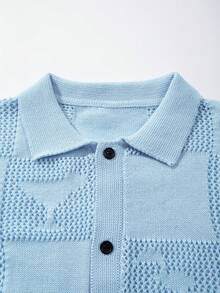 LOOKUN Men's Spring/Summer Old Money Dark Green Hollow Mesh Polo Collar Short Sleeve Knit Top, Loose Breathable Casual Versatile Shirt - Baby Blue - View 6