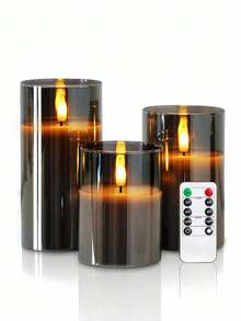 2/3/4/6-Piece Black LED Flameless Candles With Remote Control Timer, Warm Flickering Light, Battery-Powered Ambient Lighting, Suitable For Weddings, Parties, Holidays/Home Décor. - Grey - View 11