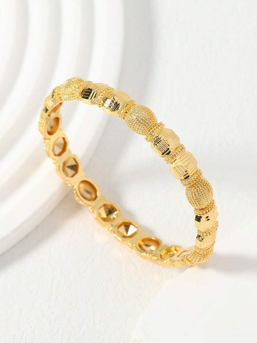 1pc Middle Eastern Ramadan Hollow Matte 24K Gold-Plated Bracelet, Luxury Niche Design Party Accessory - Yellow Gold - View 1