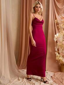 PARTHEA V-Neck Backless Cut Out Lace Spliced Ruched Bodycon Cami Women Cocktail Dresses (Zipper,Sexy) - Burgundy - View 5