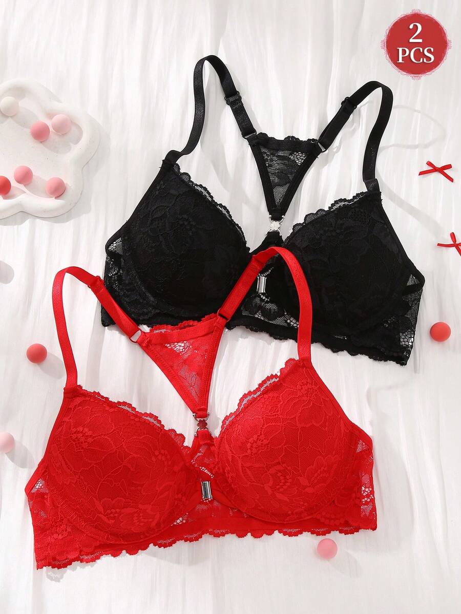 Bộ 2 áo ngực ren cài trước có gọng nâng ngực - Thiết kế lưng gợi cảm, ôm sát thoải mái, phù hợp cho cả trang phục hàng ngày và những dịp quyến rũ.