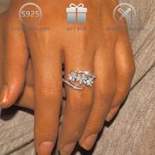 1pc 925 Silver Shiny Cubic Zirconia Unique Floral Design Open Ring, Elegant Bridal Party Cocktail Ring Suitable For Daily Wear, Wedding, Anniversary, Valentine's Day Gift - Silver - View 2