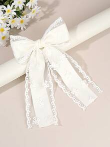 1 pieza Clip de pelo con lazo de encaje para niñas, accesorio de pelo elegante de marfil blanco para bodas y fiestas, clip de pelo con estampado floral lindo para niñas, clip de pelo delicado con perlas falsas, adecuado para uso diario y festivo, accesorios para el cabello - Multicolor - Ver 8