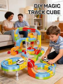 32/48/88 Pcs Flexible Track Set, Metal Track Cars With Electric Train And Traffic Signs, Multi-Player Competitive DIY Track Toy Set, Assembling And Connecting Interactive Toy Cars, Suitable For 3-12 Years Old Boys And Girls, Birthday Party Gift, Christmas Gift, Car Toys, Boys Toys, Car Track, Train Track - Railcar - View 2
