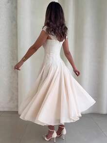 Vestido de novia de princesa de gasa plisada con cremallera de unicolor elegante para fiesta - albaricoque claro - View 4