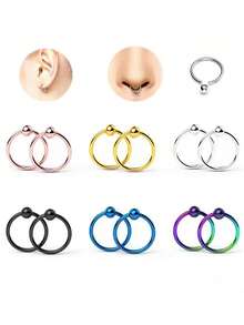 5 piezas Anillos de perforación de acero inoxidable 316L, versátiles para cartílago de la oreja, nariz, joyería de perforación corporal unisex - Multicolor - Ver 2