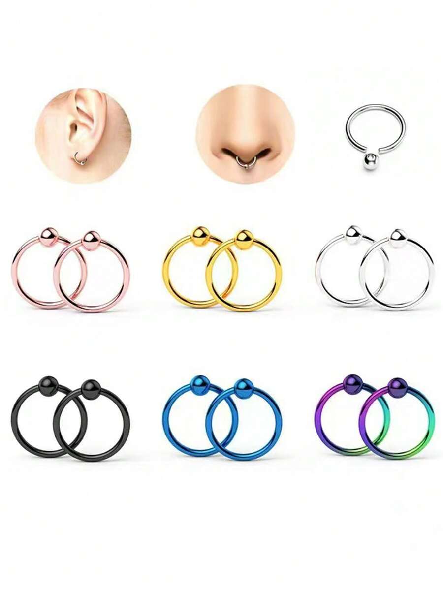 5 piezas Anillos de perforación de acero inoxidable 316L, versátiles para cartílago de la oreja, nariz, joyería de perforación corporal unisex
