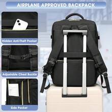 Large Carry On Travel Backpack - Flight Approved Waterproof Anti-Theft Luggage Daypack For Women Men Fit 17 Inch Laptop Business Weekender Overnight Backpack College Bag Personal Item Size Black - 01-黑色 - 查看 7