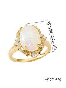 1 pièce de bague de luxe et raffinée pour dames, inspirée de l'opale avec incrustation de zircone. Polyvalente pour un port quotidien, convient à toute occasion. Parfait comme cadeau pour les amis ou les proches - bague de luxe - Voir 3