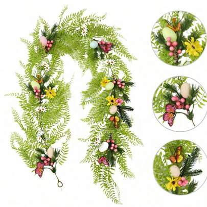 Easter Egg Wreath, Home Decor Artificial Vine Wreath With Colorful Eggs And Butterflies