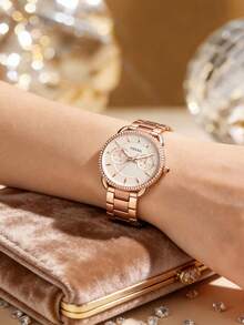 Fossil Women's Quartz Stainless Steel Watch, Round Dial, Stainless Steel Case - Crystal Glass Face, Suitable For Daily Wear In Various Occasions - Rose Gold - View 5