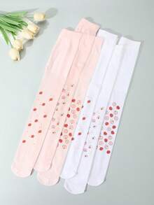 2/6 Pairs Girls Fruit Print Tight Leggings, Breathable Thin Tights For Spring/Summer - Multicolor - View 6