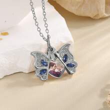 1pc Customizable Butterfly-Shaped Openable Photo Frame Necklace, Can Add Custom Photo, Personalized Elegant Photo Frame Necklace, Jewelry Gift For Girls/Moms/Wives - Silver - View 2