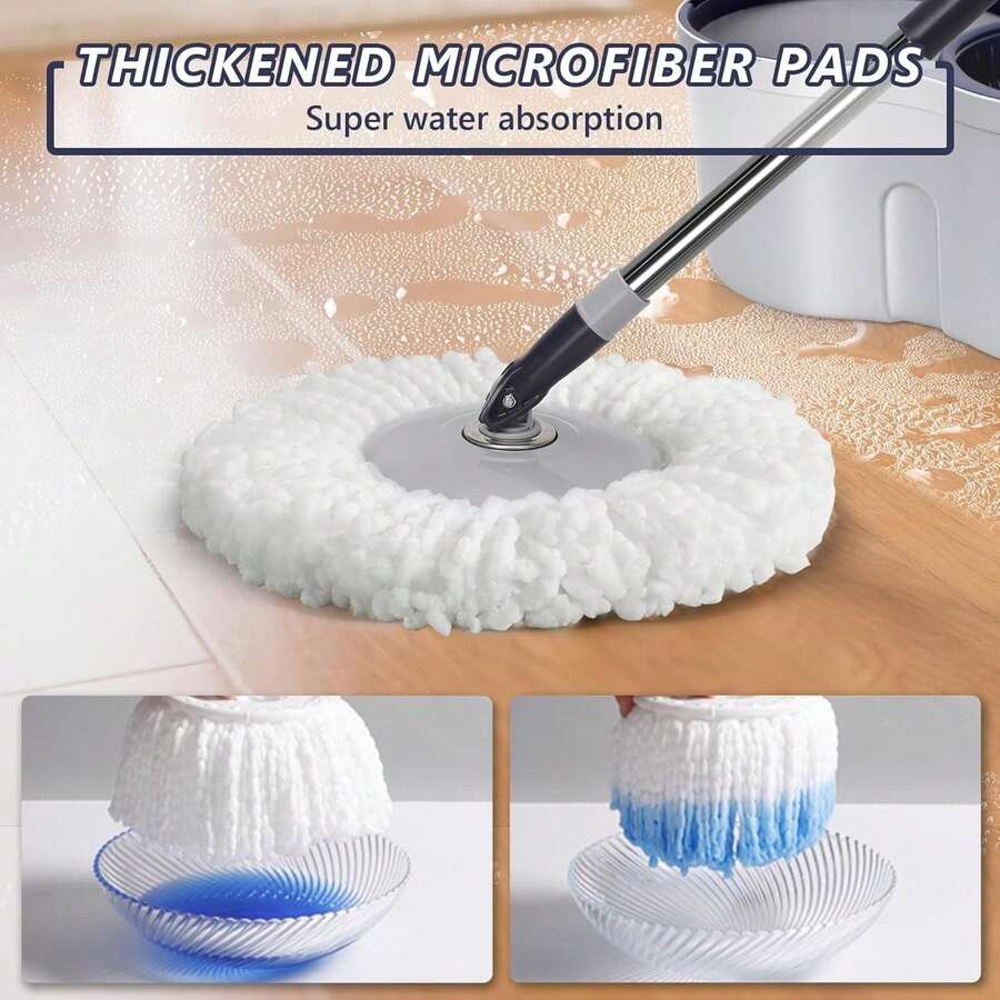 Spin Mop And Bucket Set,Microfiber Spin Mop With 3 Mop Pads,Pedal Spinning Mops And Bucket With Wringer Set For Floor Cleaning - Home & Office Suitable - A - 查看 1