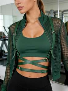 1PC Adjustable Green PU Leather Harness Belt - Stylish Festival Belt For St. Patrick's Day - A - View 1