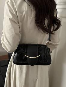 Women's Crossbody Bag, Fashion Flap Shoulder Bag, Versatile Commuter Street Baguette Bag - Black - View 4