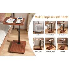 C-Shaped Sliding Side Table – Height Adjustable (18"-32"), 360° Swivel Top & Wheels, Multi-Use - Brown - View 4