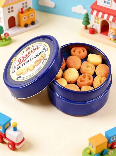 POKOJA LAND 1PC 1:12 Dollhouse Miniature Danish Cookie Blue Tin Box Set Kitchen Accessories Toys Christmas For Holiday Gift Giving,Diy Miniature Kit,Miniature House Kit,Gift Box