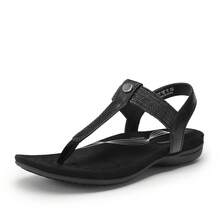 Women's Arch Support T-Strap Sandals Comfortable Orthotic Flat Sandals Thong Sandals For Casual Summer Walking - Tất cả màu đen - Xem 6