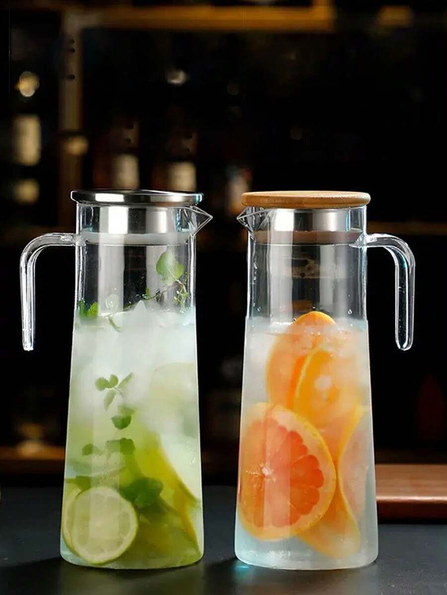 1件裝竹蓋耐熱透明飲料水壺,附手把與濾孔,大容量冰茶、檸檬水、果汁用,適合居家廚房與用餐使用 - 彩色 - 查看 1